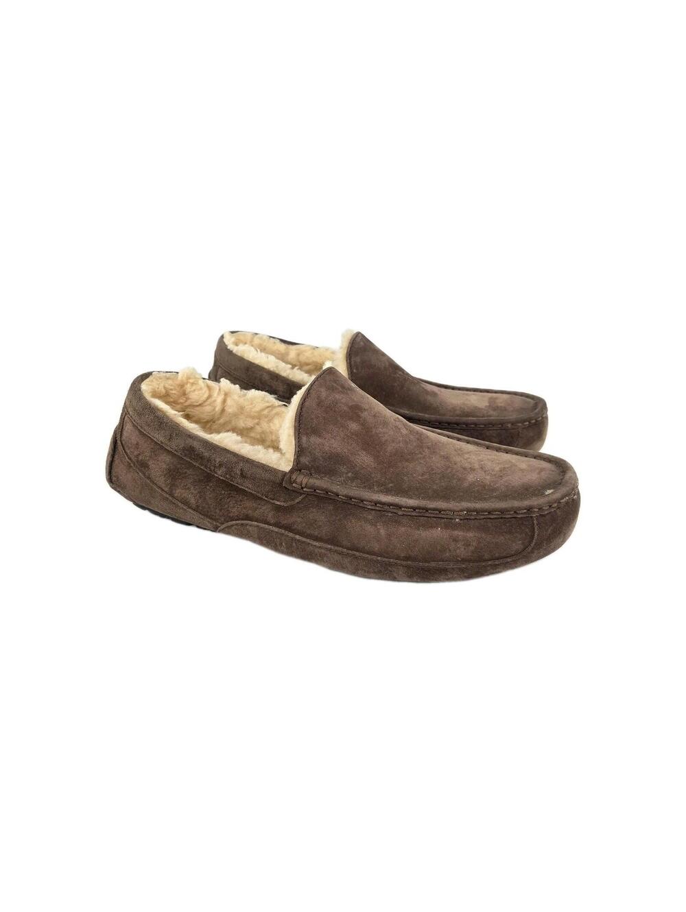 UGG Ascot Slippers Mens US 12 Brown Suede Sheepskin Lined Loafers 5775 Shoes